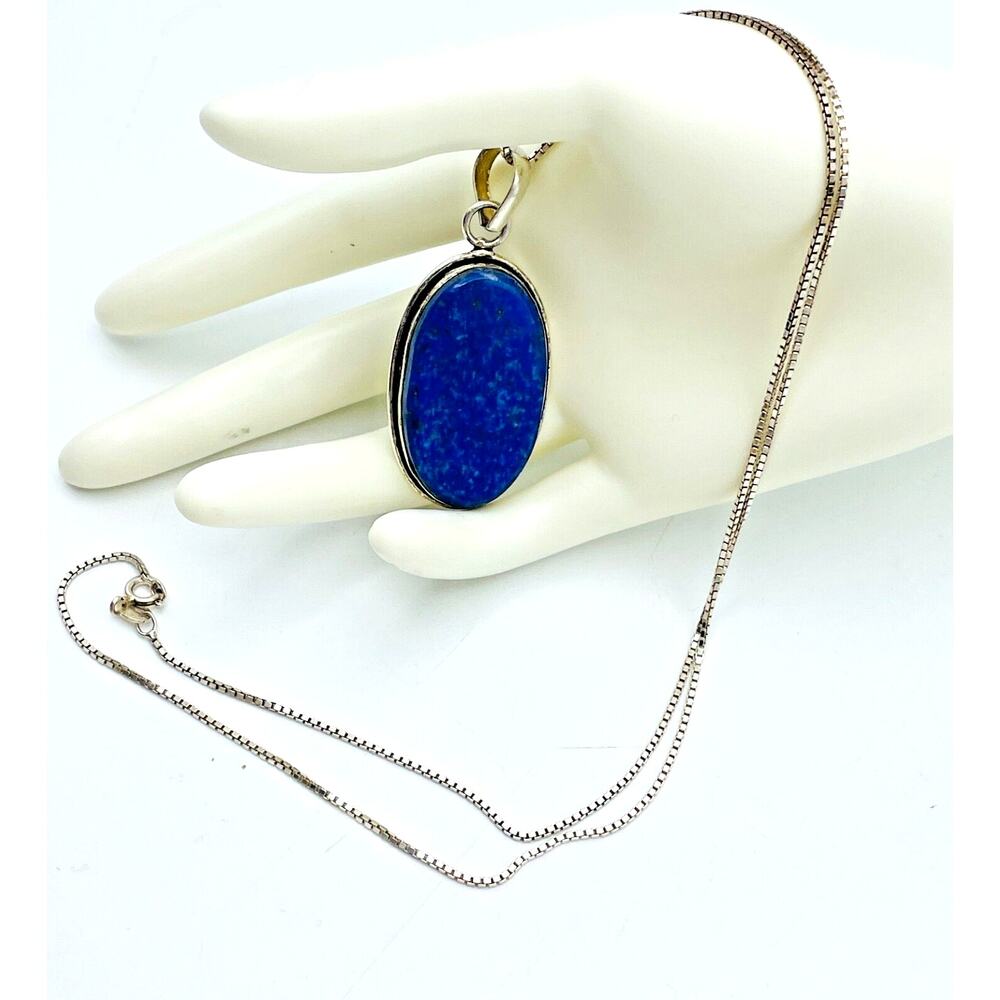 Lapis Lazuli Pendant Sterling Silver Necklace 24" Box Chain 925 Blue Gemstone - Picture 2 of 13